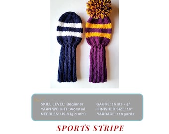 Easy-to-Knit Classic Retro Sports Stripe — Golf Club Cover | Knitting Pattern (Digital Download)