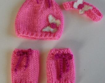 PATTERN Adorable PREEMIE Hand Knit Legwarmers, Cap and Headband Set for Preemie Baby Girl or 14-16” dolls Instant Download