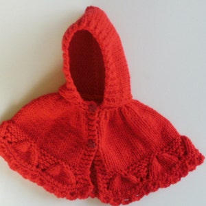 PATTERN SALE DIY Knitting Pattern. Lace-Trimmed Christmas Cape Little Red Riding Hood for Preemies and 3–6-month Infant, 15-22 Inch Dolls