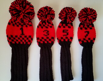 Exclusive Custom Set 4 Hand Knit Golf Club Covers for Woods/Hybrid/Putter