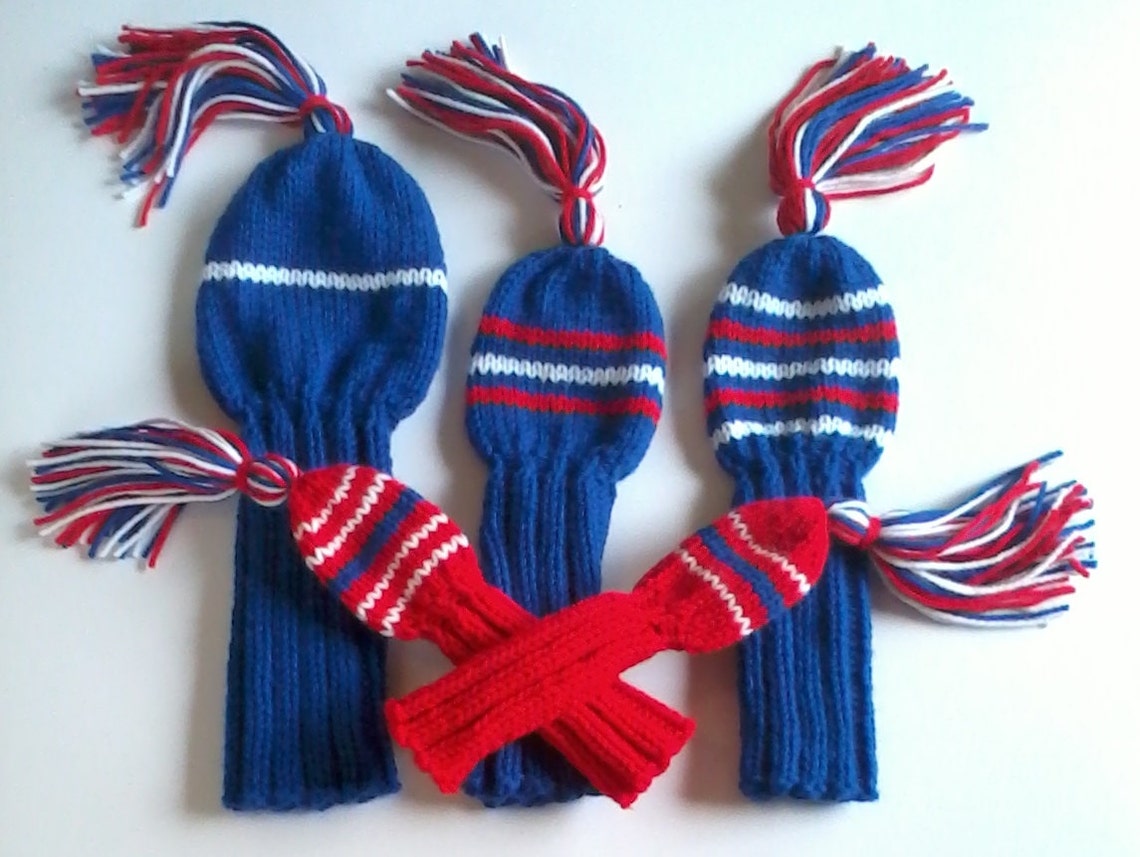 5 GOLF CLUB Headcovers Red White Blue Retro Hand Knit Etsy