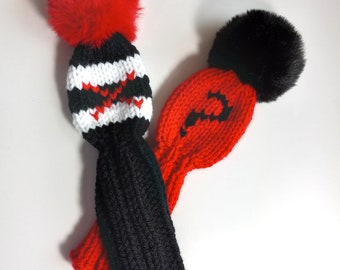 NEW Eros Gifts Original WHY X? Fun Fur Poms 8/10" Black Red White Classic Golf Club Utility Headcovers fit hybrid rescue iron putter utility