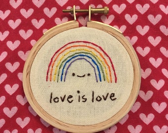 Love is Love Pride Rainbow Hoop Art Stitchy