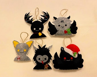 Felt Cryptid Creepmas Ornaments: Krampus, MothMan, Baphomet,Wendigo, Hopkinsville Goblin