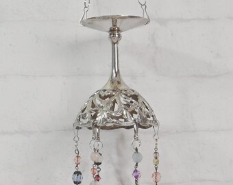 Upcycled Wind Chimes / Vintage Filigree Silver Goblet Silver Plate Spoons