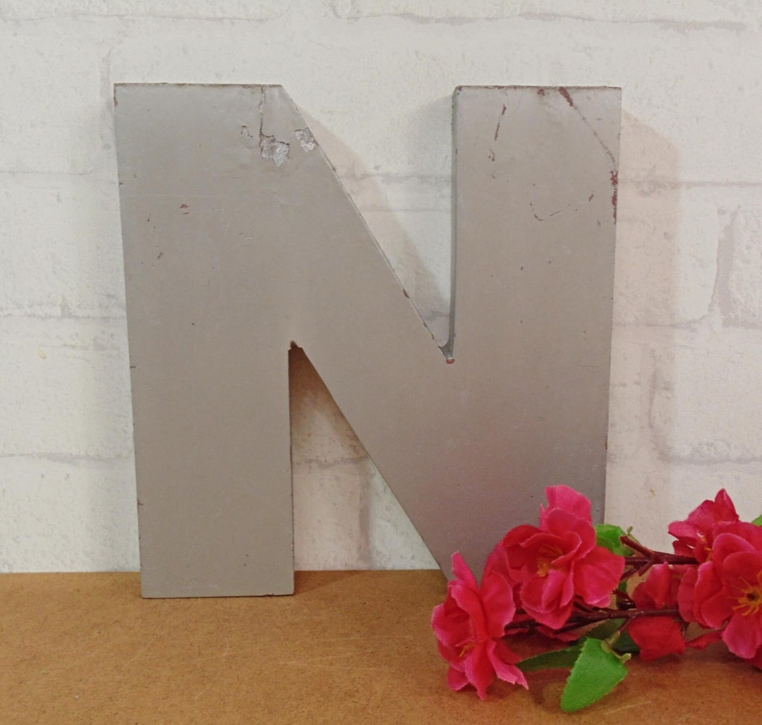 8 Vintage Industrial Letter N Galvanized Metal Letter Etsy