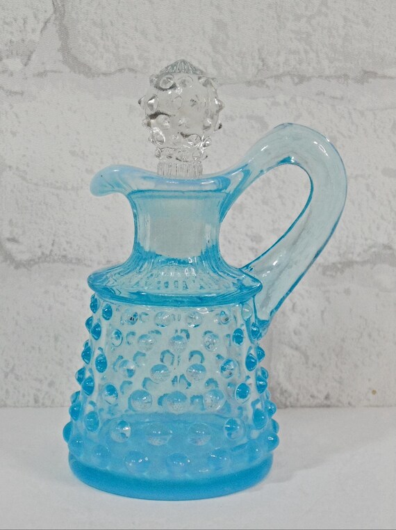 Vintage Fenton Blue Hobnail Glass Decanter Bottle wi… Gem