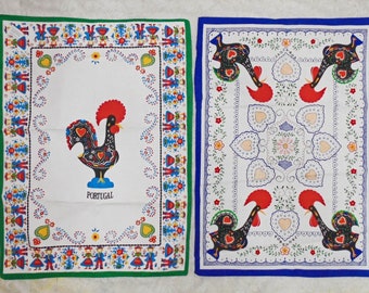 Vintage Portugal Cotton Rooster Tea Towels