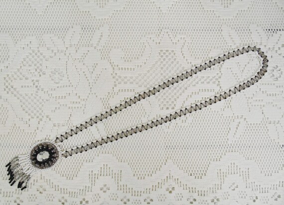 Vintage Handmade Seed Bead Necklace / Black and W… - image 2