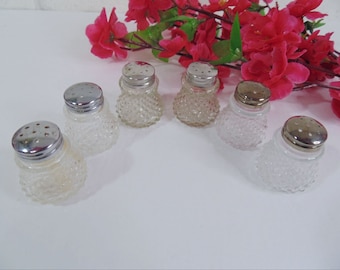 Vintage Mini Glass Salt and Pepper Shakers with Metal Lids / Individual Salt & Pepper Sets
