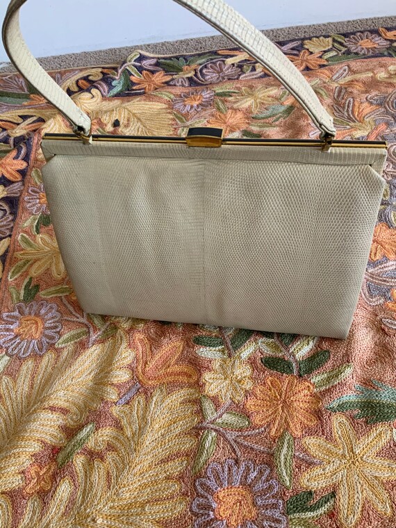 Cream Lizard Skin Handbag - image 7