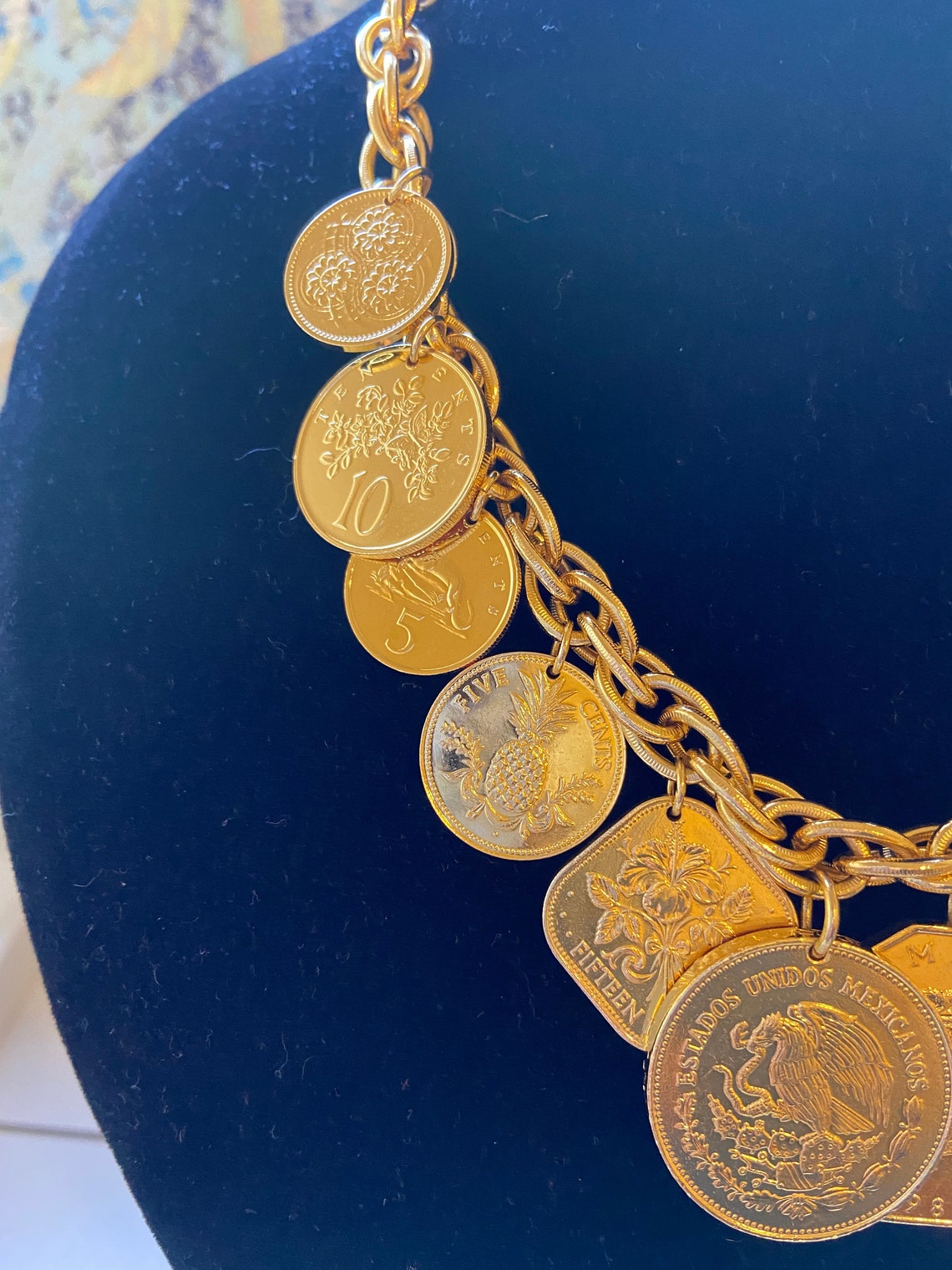 Franklin Mint Golden Caribbean Coin Necklace Fourteen | Etsy
