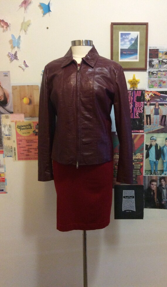 Burgundy Leather Bomber Jacket