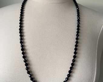 Faux Jet,  Black Glass Hand faceted Bead Necklace with gold coloured clasp
