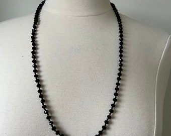 Faux Jet,  Black Glass Hand faceted Bead Necklace Shorter length