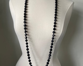Faux Jet,  Black Glass Hand faceted Bead Necklace Large Glass beads and clasp