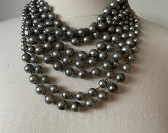 Silver Coloured Beads, Waterfall Style Necklace