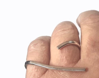 Sterling Silver Double Finger Ring - Minimalist Modern Band, Adjustable Size 7.5-8