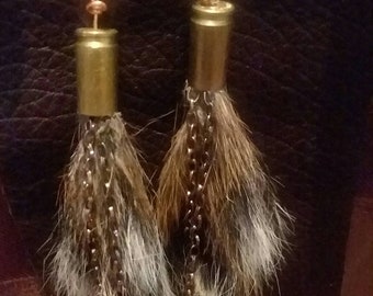 fur jewelry << the hunter and the squirly earrings >> squirrel fur | cruelty free | brass bullet casings | turquoise chips