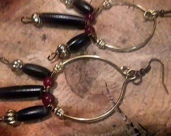 Buffalo Hoops << The Beauty Herd Below Earrings >> |Gold accent beads| buffalo beads | garner stones |brass hoops
