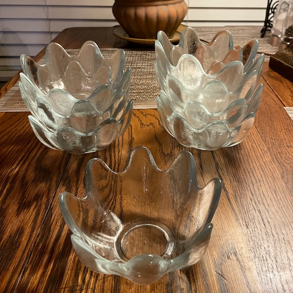 Vintage Blenko Clear Lotus Bowls, Set of 8