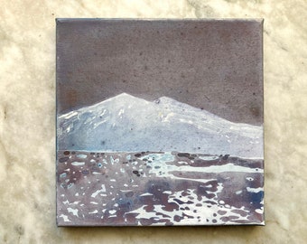 Original Painting, Winter landscape, Snow painting, Mountain painting, Small painting