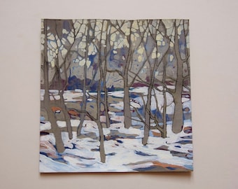 Original Acrylic Painting on cardboard, Forest Painting, Winter Landscape