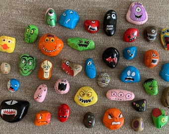 Monster Face Rocks, Painted Rocks