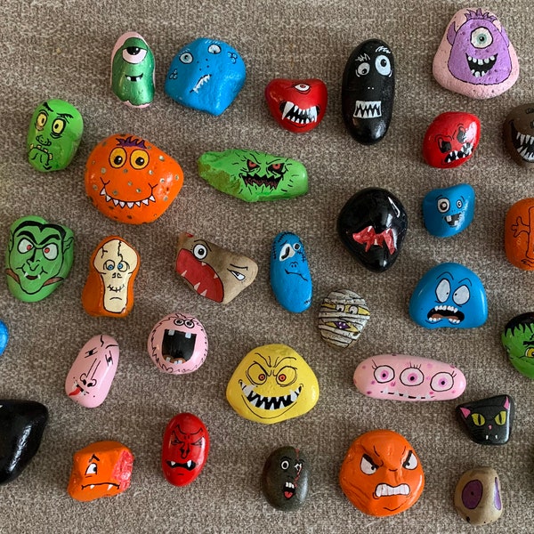 Monster Face Rocks, Painted Rocks