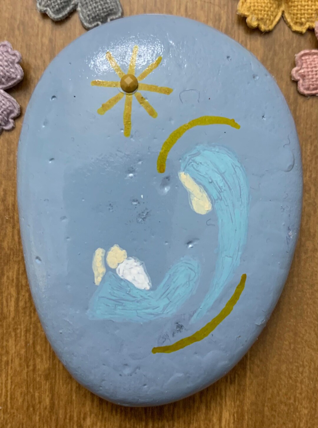 Madonna and Baby Jesus Painted Rock Blue - Etsy