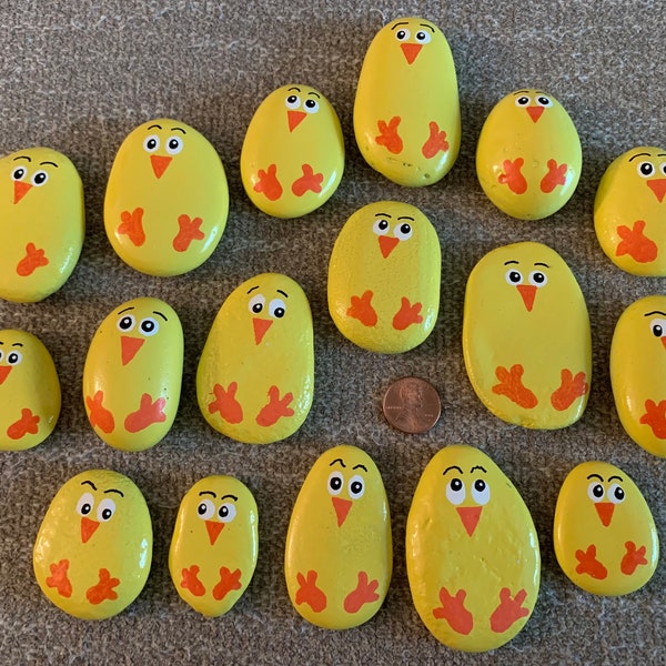 Yellow Easter Chicks, Painted Rocks