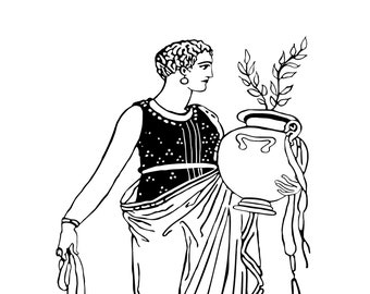 Electra in Mourning Greek Mythology Art Print, Ancient Greek Line Art, Classical Figure Digital Download