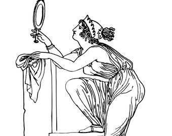 Ancient Greek Woman with Mirror, Classical Female Figure Line Art, Historic Costume Digital Download