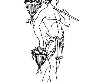 Dionysus Greek Mythology Vector Art, Bacchus Line Drawing, Ancient Greek God Digital Download
