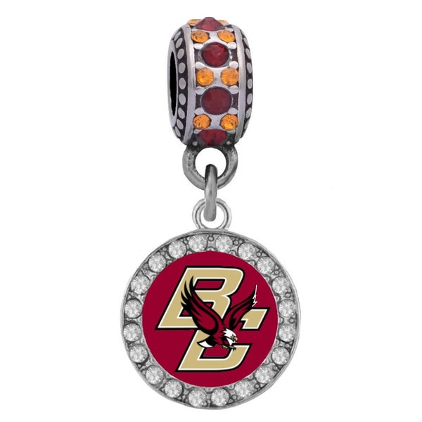 BOSTON COLLEGE BC Crystal Button Charm Compatible with Pandora Style Bracelets