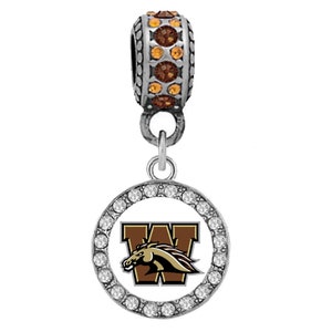 WESTERN MICHIGAN University WHITE Button Crystal Charm Compatible with Pandora Bracelet