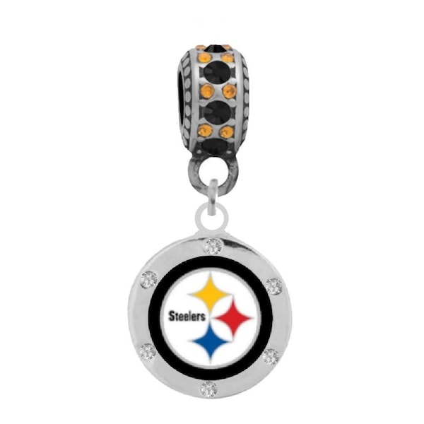 STEELERS CRYSTAL Charm Compatible With Pandora Style Bracelets. Can also be worn as a necklace (Included.)