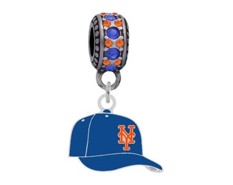 NEW YORK METS Cap Charm Compatible With Pandora Style Bracelets. Can also be worn as a necklace (Included.)