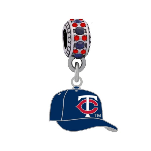 MINNESOTA TWINS CAP Charm Compatible With Pandora Style Bracelets. Can also be worn as a necklace (Included.)