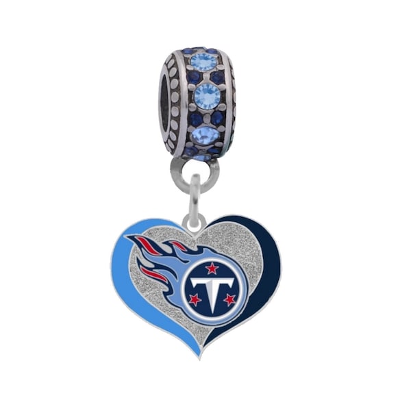 TENNESSEE TITANS SWIRL Heart Charm Compatible With Pandora Style Bracelets. Can also be worn as a necklace (Included.)