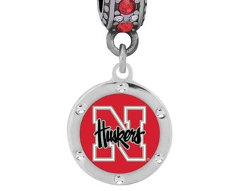 UNIVERSITY of NEBRASKA CRYSTAL Charm Compatible with Pandora Style Bracelets