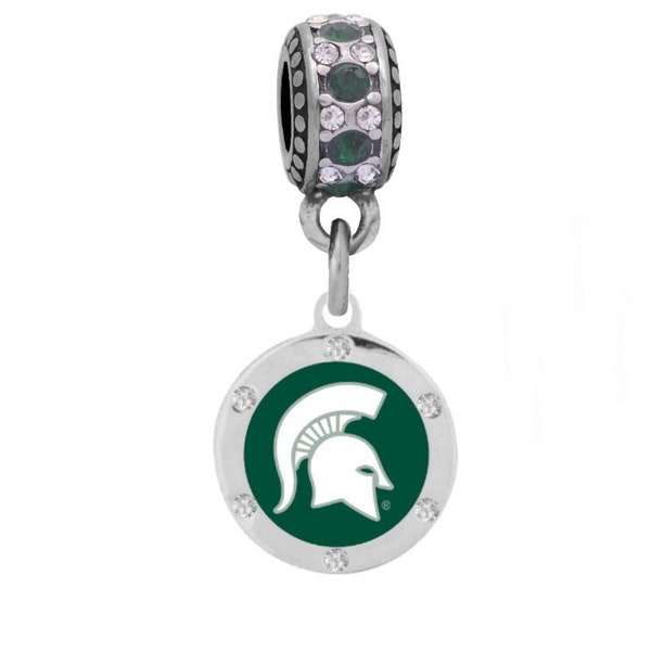 MICHIGAN STATE CRYSTAL Charm Compatible with Pandora Style Bracelets