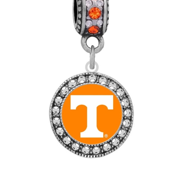 UNIVERSITY of TENNESSEE ORANGE Button Crystal Charm Compatible with Pandora Bracelet