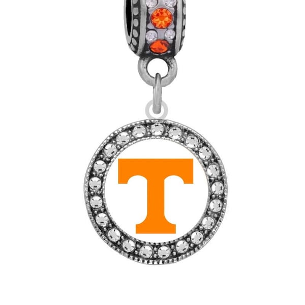 UNIVERSITY of TENNESSEE WHITE Button Crystal Charm Compatible with Pandora Bracelet