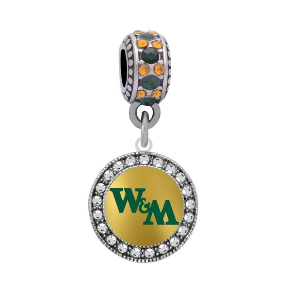 WILLIAM and MARY University GOLD Button Crystal Charm Compatible with Pandora Bracelet