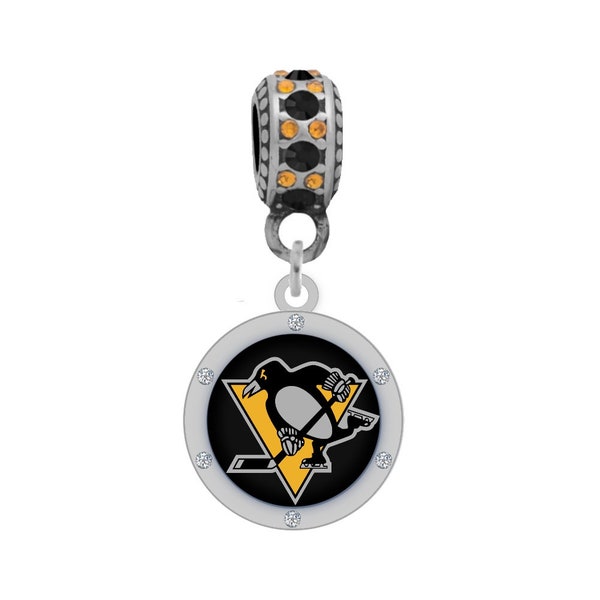 PITTSBURGH PENGUINS CRYSTAL Charm Compatible With Pandora Style Bracelets