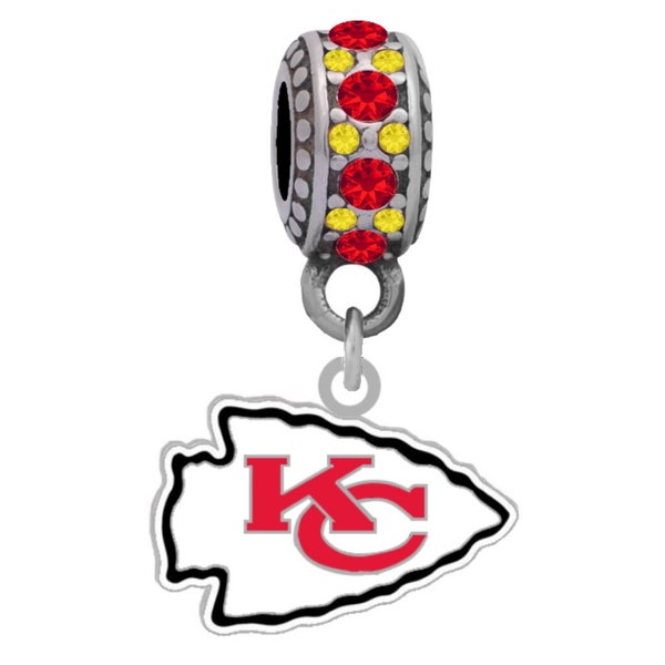 KANSAS CITY CHIEFS Logo Charm Compatible With Pandora Style Bracelets. Can also be worn as a necklace (Included.)