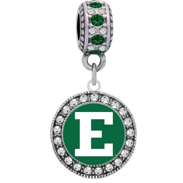 EASTERN MICHIGAN UNIVERSTY Green Crystal Button Charm Fits Large Hole European Style Bracelets