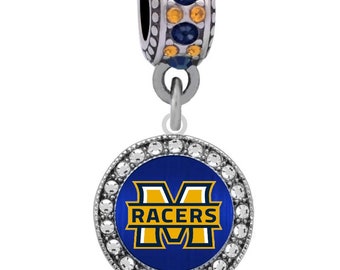 MURRAY STATE UNIVERSITY Blue Crystal Button Charm Fits Large Hole European Style Bracelets