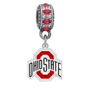 May include: Silver charm with red and clear crystals and a red and white Ohio State logo.